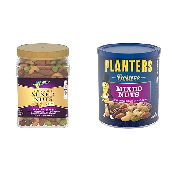 PLANTERS Deluxe Salted Mixed Nuts, Party Snacks, Plant-Based Protein (34oz + 15.25oz)
