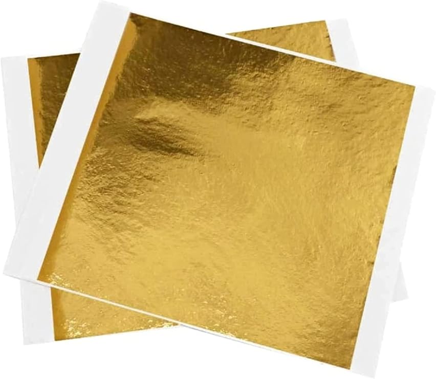 Gold Leaf Sheets, 100 Sheets, 8 by 8.cm Gilding Foil for Gilding, Resin Art, Decoration Crafting, Paintings, Arts Crafts, Nail Deco,Furniture, Size 3.14 * 3.35 inhches