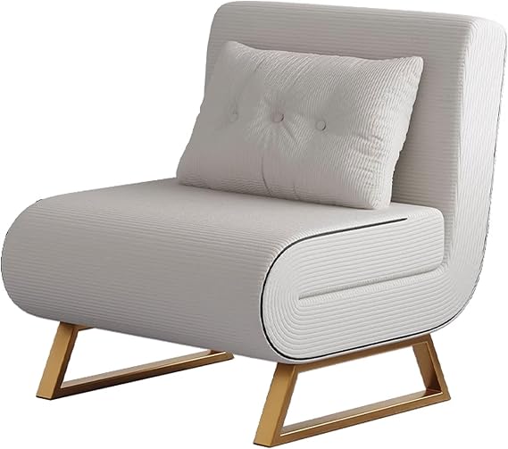 Sleeper Convertible Chair Bed Single Sofa Chair Convertible Sleeper Sofa with 5-Position Adjustable Backrest & Pillow Armless Design 70 X 63 X 77 Cm(White)