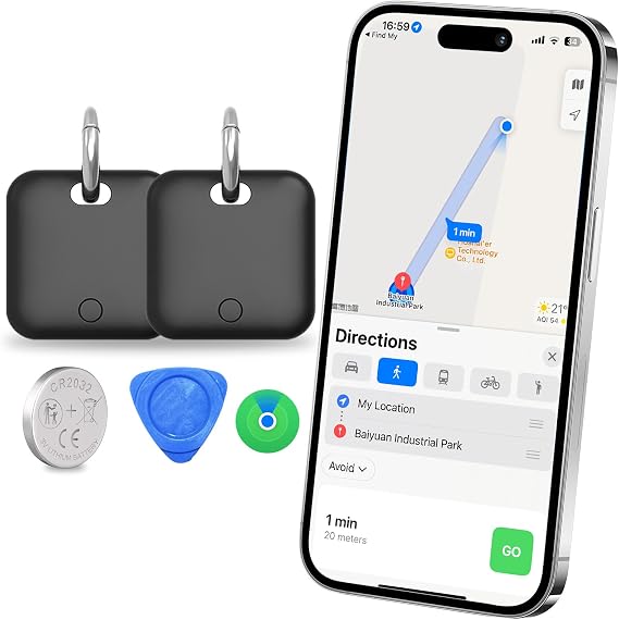 Smart Tracker Tags-2 Pack(iOS Only) Compatible with Apple with 1 Battery,Replaceable Battery,Bluetooth Luggage Smart GPS Tag Works with Apple Find My APP,Item Finders for Dog/Key/Luggage