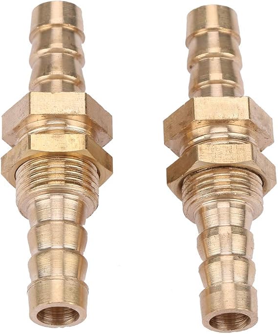 Brass Bulkhead Pipe Fitting, 2 Pcs Hose Barb Brass Bulkhead Pipe Fitting Coupler Connector Adapter Bulkhead Coupling Short Anchor Coupler, Brass Fuel Line Hose Barb Bulkhead Tank Fitting(8mm)