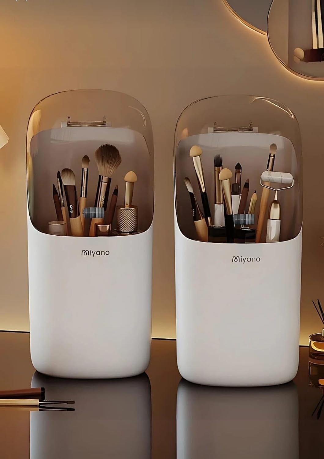 Miyano Şeffaf Açılır Kapaklı Fırça ve Makyaj Organizer Kutusu, Plastik, Beyaz