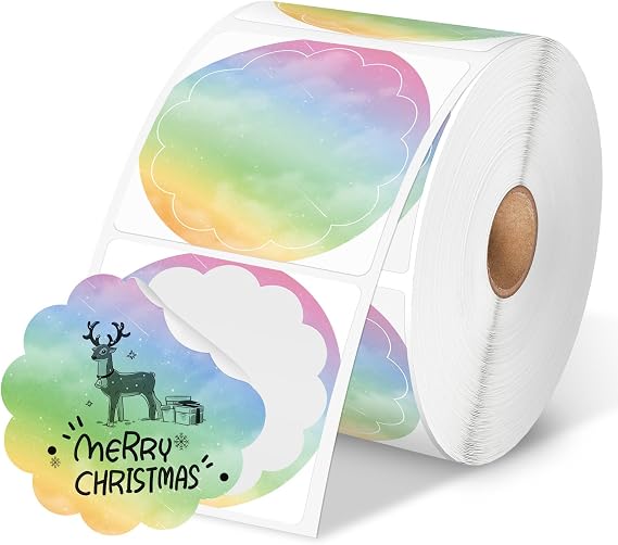 Phomemo 2 Wavy Circle Thermal Label, Self-Adhesive Direct Sticker Labels, Thermal Printer Label for Logo Design, Name Tag, Thanks Card, Address, QR Code, 500 Labels/Roll, Gradient