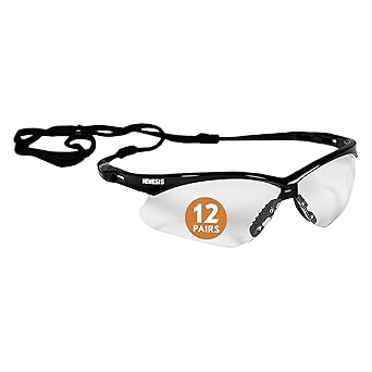 KleenGuardTM V30 NemesisTM Safety Glasses (25679), with KleenVisionTM Anti-Fog Coating, Clear Lenses, Black Frame, Unisex for Men and Women (Qty 12)