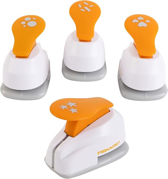 Fiskars Hole Punch Confetti Maker Set (4-Pack) - Stars, Hearts, Circles and Rectangle Shapes - Arts and Crafts Tools