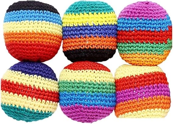 6 PCS Artisan Knitted Hacky Sacks, Cotton Footbags for Kids, Bright Unique Styles for Agility Training, Engaging Outdoor Sports Game Pack(Handwoven)