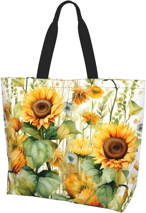 Grocery Bag Reusable Tote Bag Foldable Sunflower and Corn Shopping Bag Handbag Washable Shoulder Bag for Travel