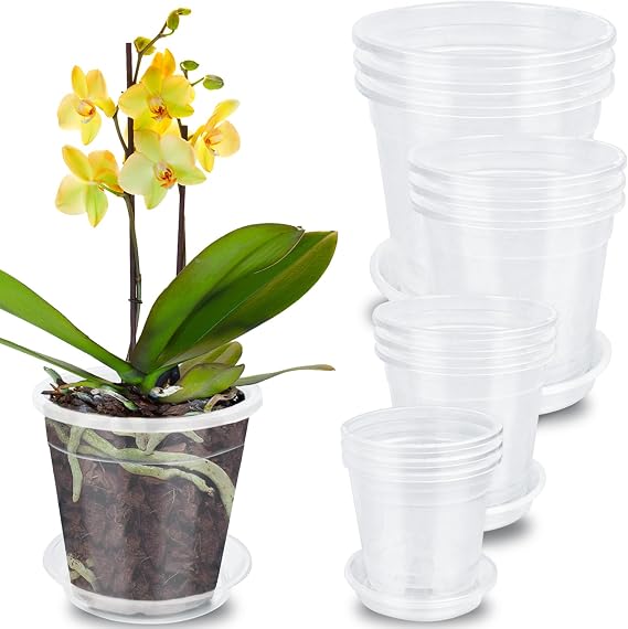 Orchid Pots with Holes, 12 Pack Clear Plant Pots Thickened for Repotting | 11/15/17/21cm Transparent Plastic Nursery Flower Pot for Indoor Outdoor