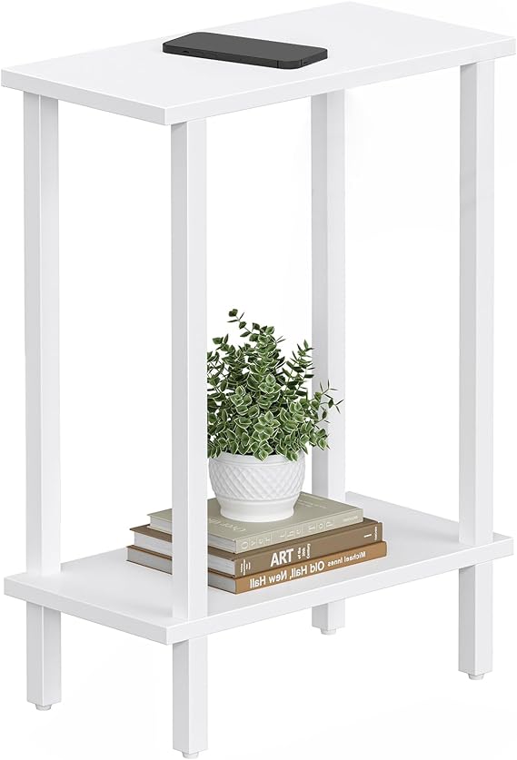 TUTOTAK Small Side Table, Narrow End Table, Skinny Sofa Table, Slim Nightstand, Living Room, Bed Room, White TB01BW062EU