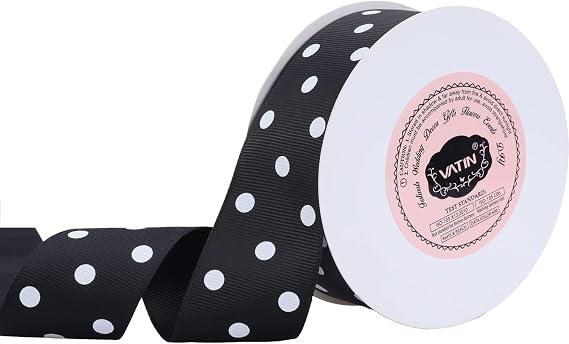 VATIN Polka Dot Craft Grosgrain Ribbon 1-1/2 Inch Wide by 10-Yard Spool Black with White Dots,Use for Gift Wrapping,Party Decoration,All Crafting and Sewing