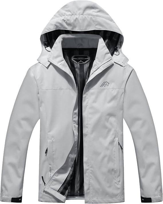 OTU Men's Lightweight Waterproof Hooded Rain Jacket Outdoor Raincoat Shell Jacket for Hiking Travel