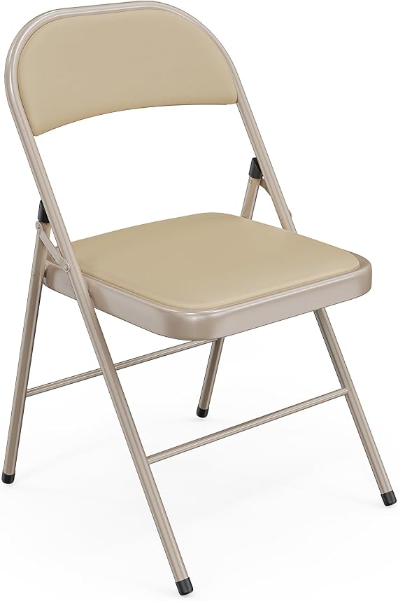 VINGLI 1 Pack Folding Chairs with Padded Seats, Metal Frame with Pu Leather Seat & Back, Capacity 350 lbs, Set of 1, Khaki