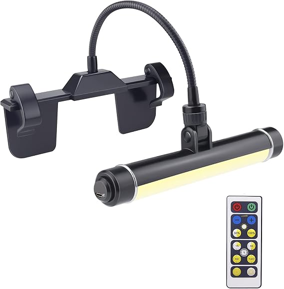 HONWELL Painting Lights Cordless, Dartboard Light with Remote, Rechargeable Picture Light, Picture Frame Lights with 3 Modes 28 LEDs Rotate Head, 360 Flexible Neck,Clip on Display Light for Art-Black