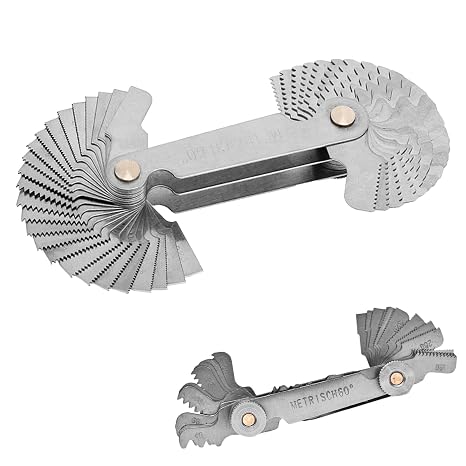 52 Pcs Thread Gauge Metric and Imperial,Stainless Steel Thread Pitch Gauge,60°/55° Screw Threads Pitch Cutting Gauge Tool,Screw Threads Gauges Measuring Tool,Radius Checker for Industrial Measurement