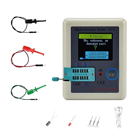 Transistor Meter,LCR-TC1 Multi-Function Graphical Capacitance Resistance ESR Tester Full Color Graphic Display