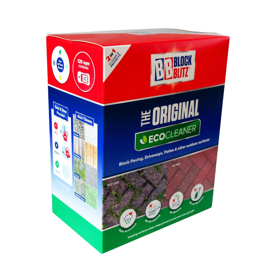 Block Paving Eco Cleaner. 8x 390g Pouches. Removes and Prevents Algae, Moss and Black Spot. Deters Weed Growth for up to 6 Months. Treats 120 sqm.