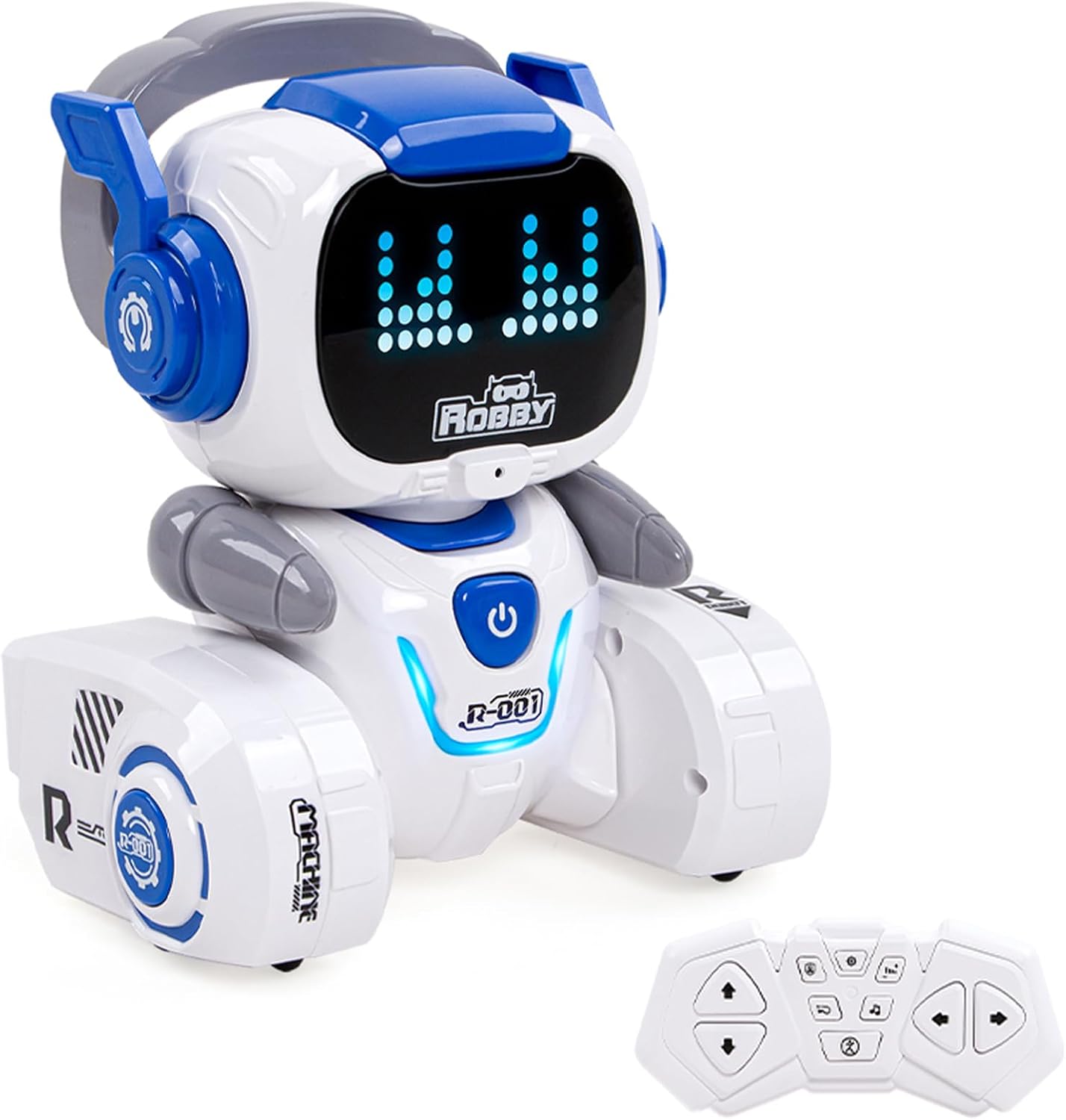 Interactive Remote Control Robot Toy for Kids, Programmable Robot with Colorful LED Lights, Educational for Boys and Girls, Rechargeable Toy Blue and White