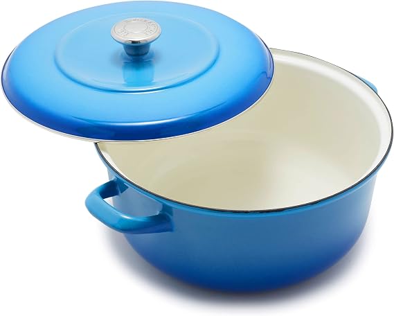 Merten & Storck German Enameled Iron, Round 26 cm/5 Litre Dutch Oven Pot with Lid, Induction, Caribbean Blue with Gradient