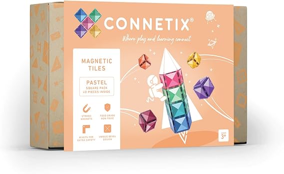 CONNETIX Magnetic Tiles Pastel Square Pack, 40 Pieces