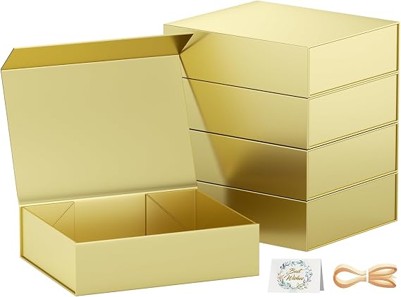 PSHVYM 5Pack Gift Box 11.5x7.8x3 In, Gold Gift Boxes with Lids for Presents