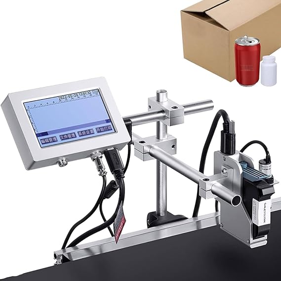 Industrial Inkjet Printer, Online Inkjet Coder, Date Coder Touch Screen Multilingual Date Coding Machine, for Label Date Barcode Logo Qrcode, Batch Number, Image,25.4mm