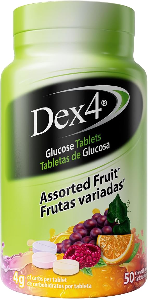 Dex4 Glucose Tablets, 50 Count Bottle, Each Tablet Contains 4g of Carbs (Pack of 1, Assorted Fruits)