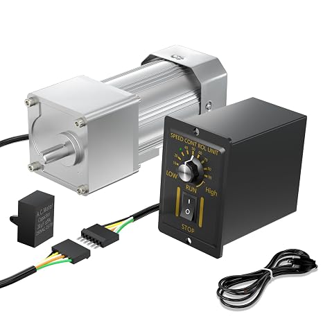 High Torque AC 110V Electric Motor, 250W Variable Speed Motor, Reversible Gear Motor Low Speed 7.5RPM(180k) with Speed Controller for Industrial Machinery and Home Applications
