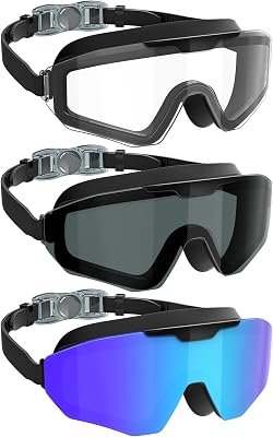 NSSIW Swim Goggles Adult Goggles-for-Swimming: No Leak with UV400 Protection Anti Fog Wide View for Men and Women 3 Pack