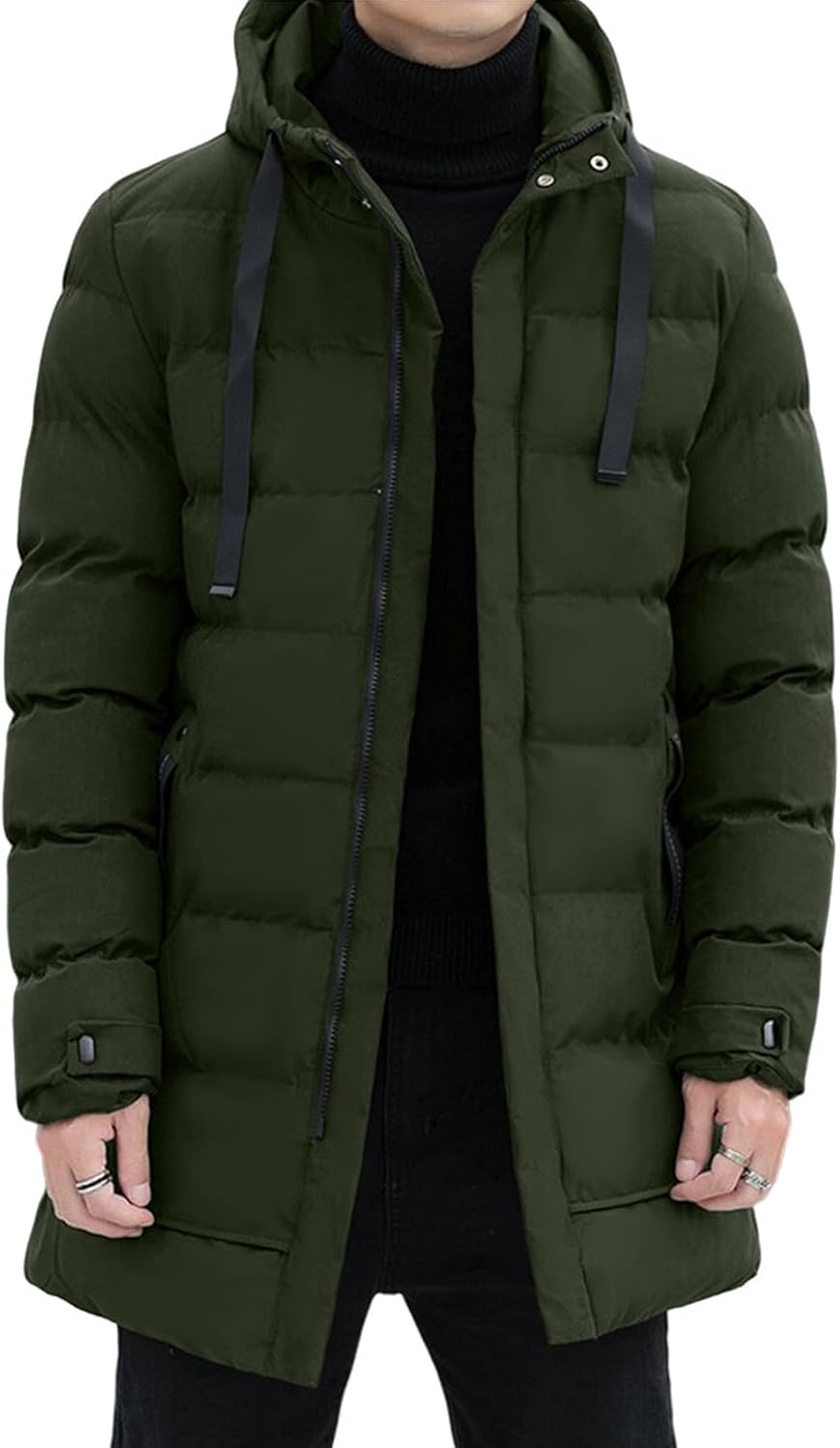 Mens Long Winter Coats Heavy Puffer Jacket with Hood Thicken Puffy Quilted Padded Jackets Outerwear