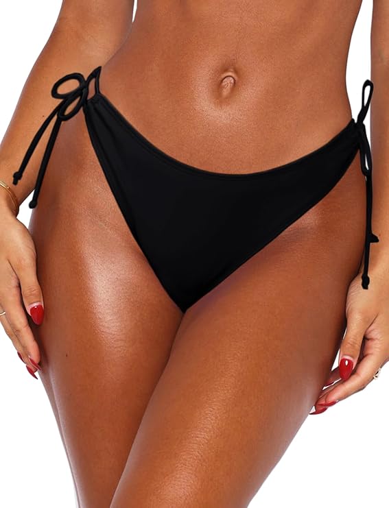 OZICERD Bikini Bottoms for Women Full Coverage Bathing Suit Swim Bottom Thong Bikinis Black
