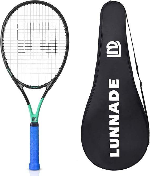 Adults Tennis Racket 27 Inch, Shockproof Carbon Fiber Tennis Racquet Light-Weight, Pre-Strung and Regrip, Suitable for Beginners to Intermediate Players