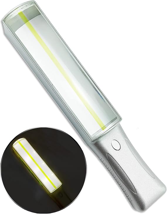 MAGDEPO 4X Lighted Handheld/Hand-Free Bar Magnifier 6 Bright LEDs with Yellow Tracker Line + 2X Stick Bar Magnifier Ideal for Reading Small Prints, Map, Newspaper, Magazine, Low Vision