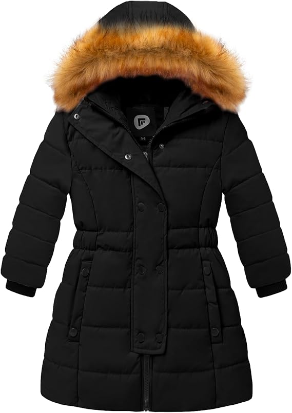 FARVALUE Girls Warm Winter Coats Thicken Long Parka Fleece Puffer Jacket Hooded Quilted Windbreaker