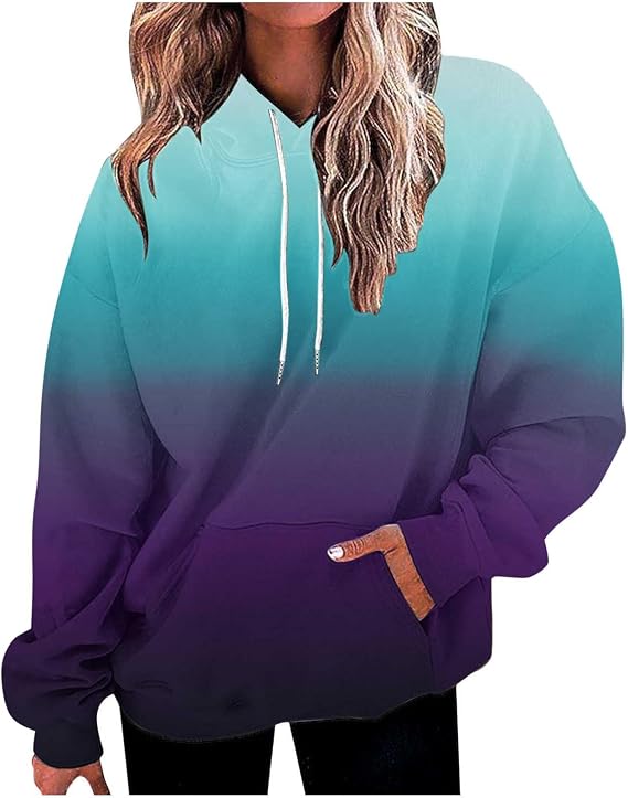 Ceboyel Womens Neon Print Oversized Sweatshirt Drawstring Pullover Sweatshirt Trendy Sweater Tops Fall Fashion Clothes 2023