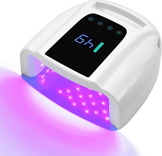 UV LED Nail Lamp 96W, Rechargeable UV Light for Gel Nails with Metal Base, Auto Sensor and 4 Timer Settings, Salon Quality UV Nail Light(White)