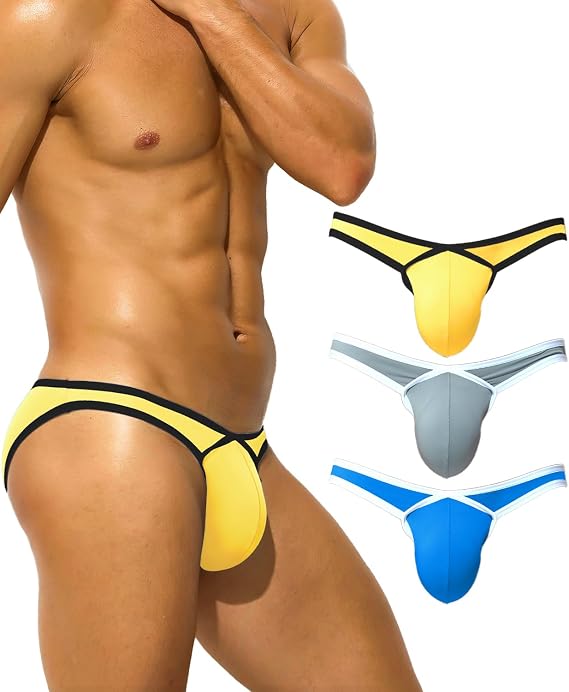 Mens Sexy Bulge Pouch Bikini Low Rise Soft Stretch Striped Briefs Underwear for Male