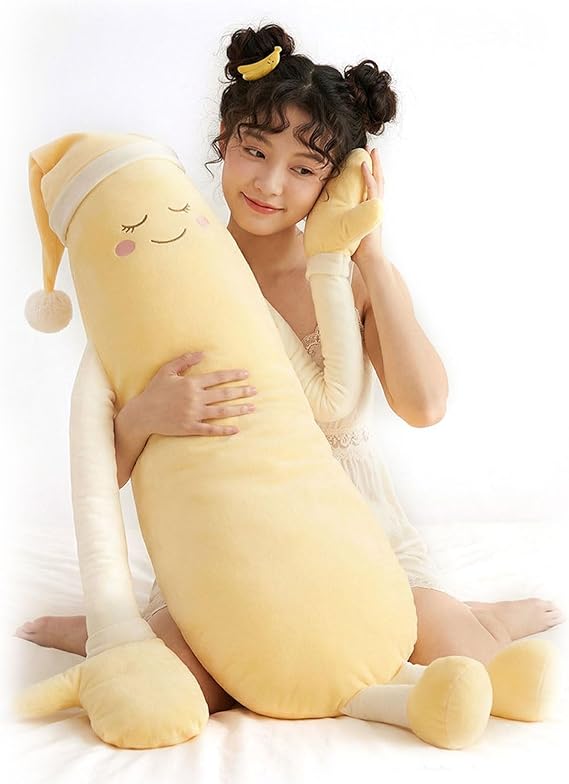 Eggplant/Banana patting Pillow for Adults with RC Heat&Pat Arm+Bluetooth Voice Recording, Long Leg Hugger Sleep Cuddle Pillows, Ultimate Sleeping Buddy for Adult (Mango)