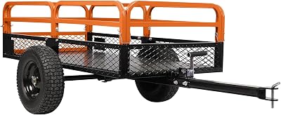 Heavy-Duty 1500 Lb Steel Dump Cart 15 Cu Ft Multifunctional Garden Cart Utility Trailer with Removable Panels for ATV, Farm & Landscaping Orange