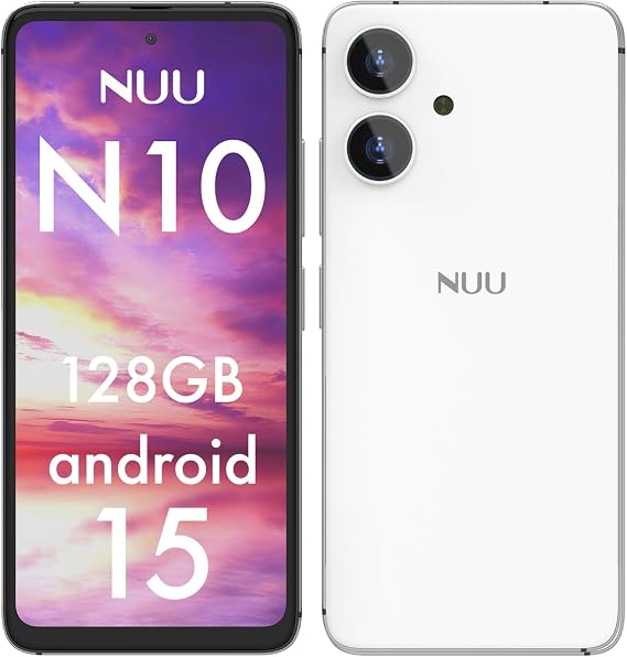 NUU N10 Basic Cell Phone for T-Mobile, Mint, Metro, Qlink, Tello and More 4GB/128GB, Perfect for Teenagers, Dual SIM 4G, Octa-Core 6.6" 90Hz HD+, Unlocked Phones Android Phone 15, (White)