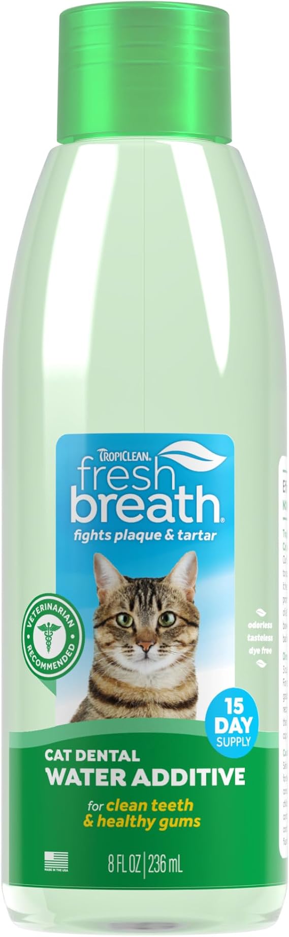 TropiClean Fresh Breath Water Additive for Cats, Cat Breath Freshener, 8oz