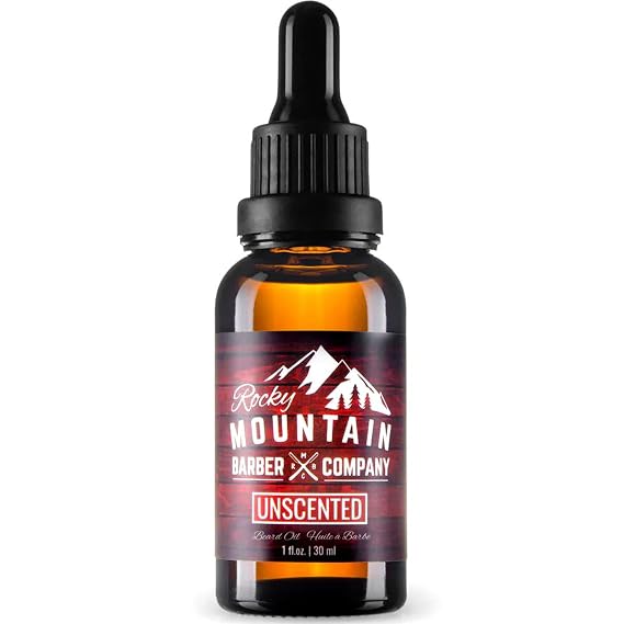 Rocky Mountain Barber Company Mens Unscented Beard Oil - Featuring Grapeseed Oil, Coconut Oil, Argan Oil and No Added Scent