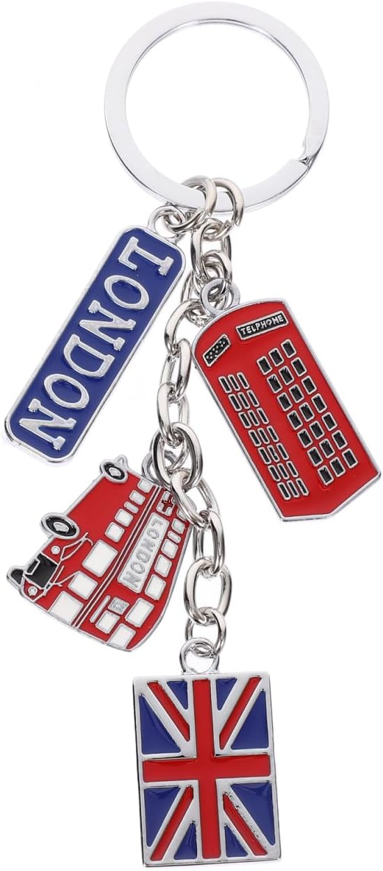 PRETYZOOM 1PC UK Flag Keychain, London Souvenir Keychain with Union Jack Flag Telephone Booth Charm Bag Hanging Pendant, British Themed Party Favors, Travelers Keepsake