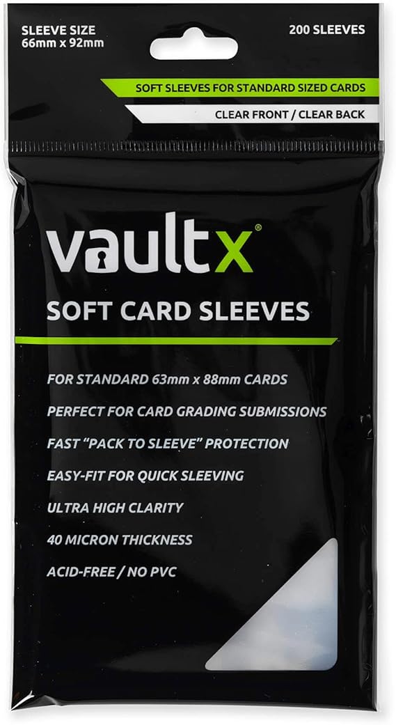 Vault X Soft Penny Sleeves (200 Pack) Clear for Trading Cards TCG | Fits standard-size TCG cards for daily storage. Soft, clear penny sleeves, acid-free. 200-pack of everyday protection.