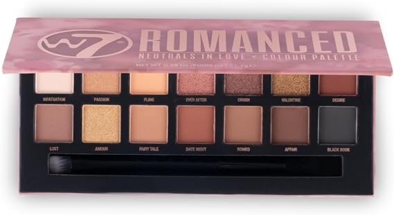 W7 Romanced Eyeshadow Palette - 12 Natural, Pink Nude Colours - Flawless Long-Lasting Makeup