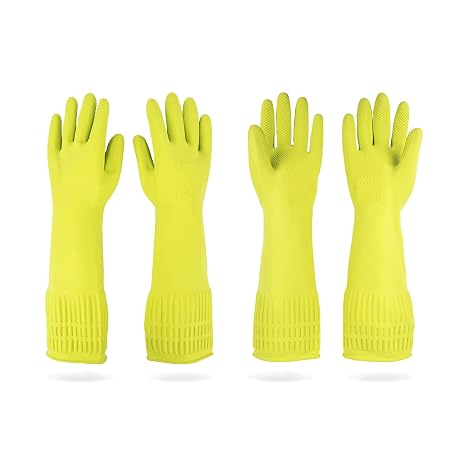 Mamison Rubber Dishwashing Gloves, Non-Slip Kitchen, Green Medium, 2 Pairs