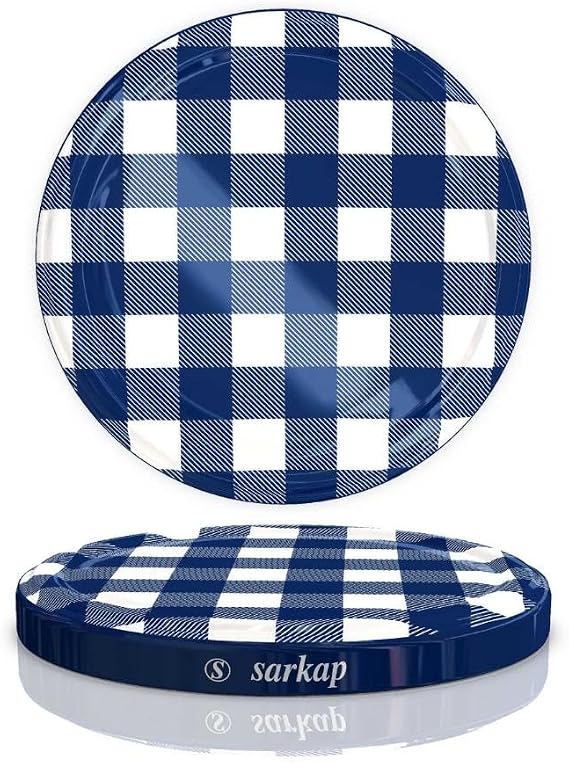 SARKAP Bükümlü Konserve Kapakları - 82 mm Yeniden Kullanılabilir Konserve Kapakları 10'lu Set Kapak Kapağı (Mavi Ekose)