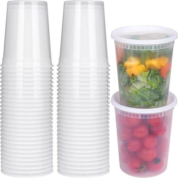 Moretoes 32 oz Deli Containers with Lids, 60 Pack Food Storage Cups