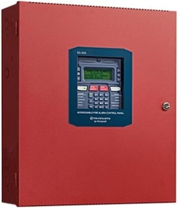 Fire-Lite ES-50X alarm control panel with communicator, battery powered, supports up to 50 addressable devices, real-time clock/calendar, 4 programmable function keys, maroon