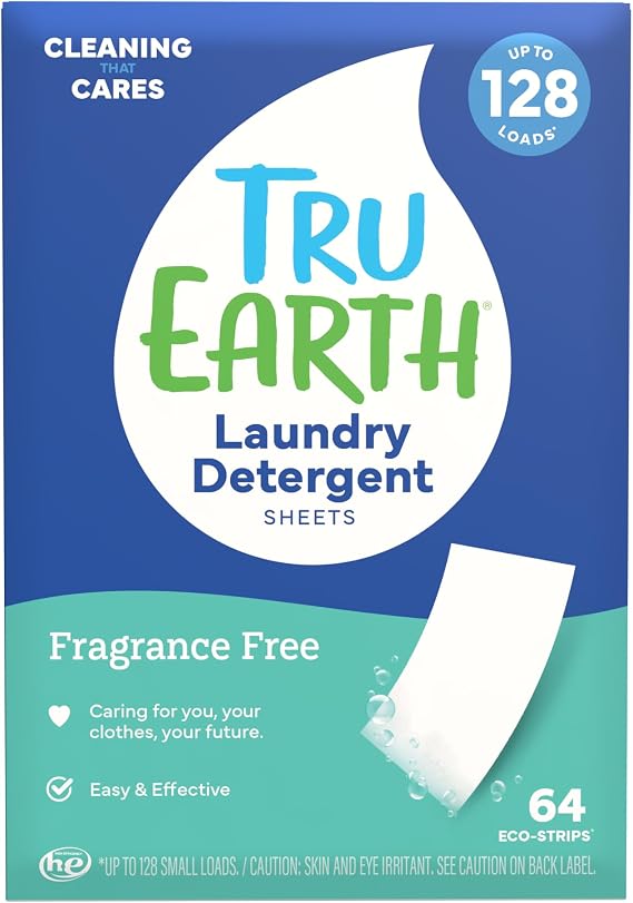 Tru Earth Dry Laundry Detergent Sheets, Unscented, 64 Strips | Up to 128 Loads, Eco-Friendly, Ultra-Concentrated Laundry Detergent, Gently Removes Dirt, Stains & Odors, Packaging May Vary