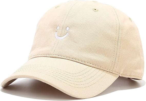 Smile Face Baseball Cap Low Profile Adjustable Cotton Dad Hat for Women Men